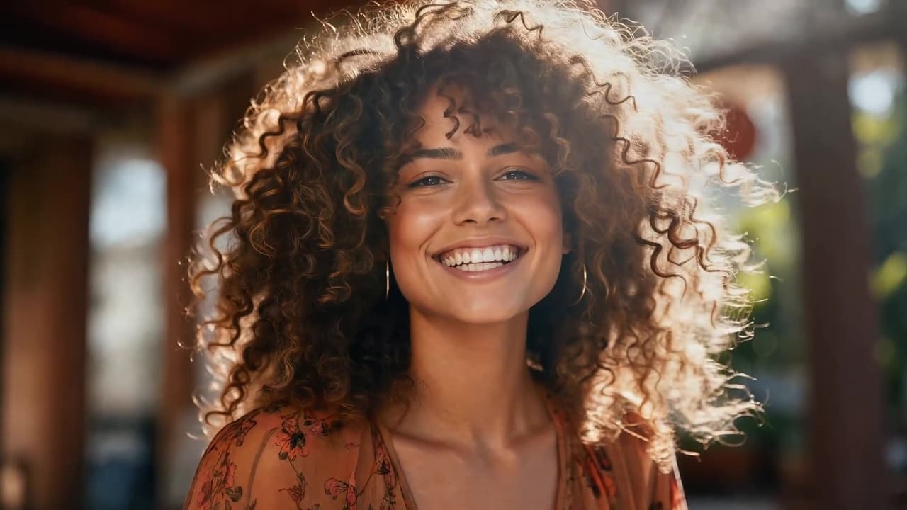 Frau mit Locken lächelt in der Sonne – Stimmungsbild zum FreeSpirit® DIAMANT